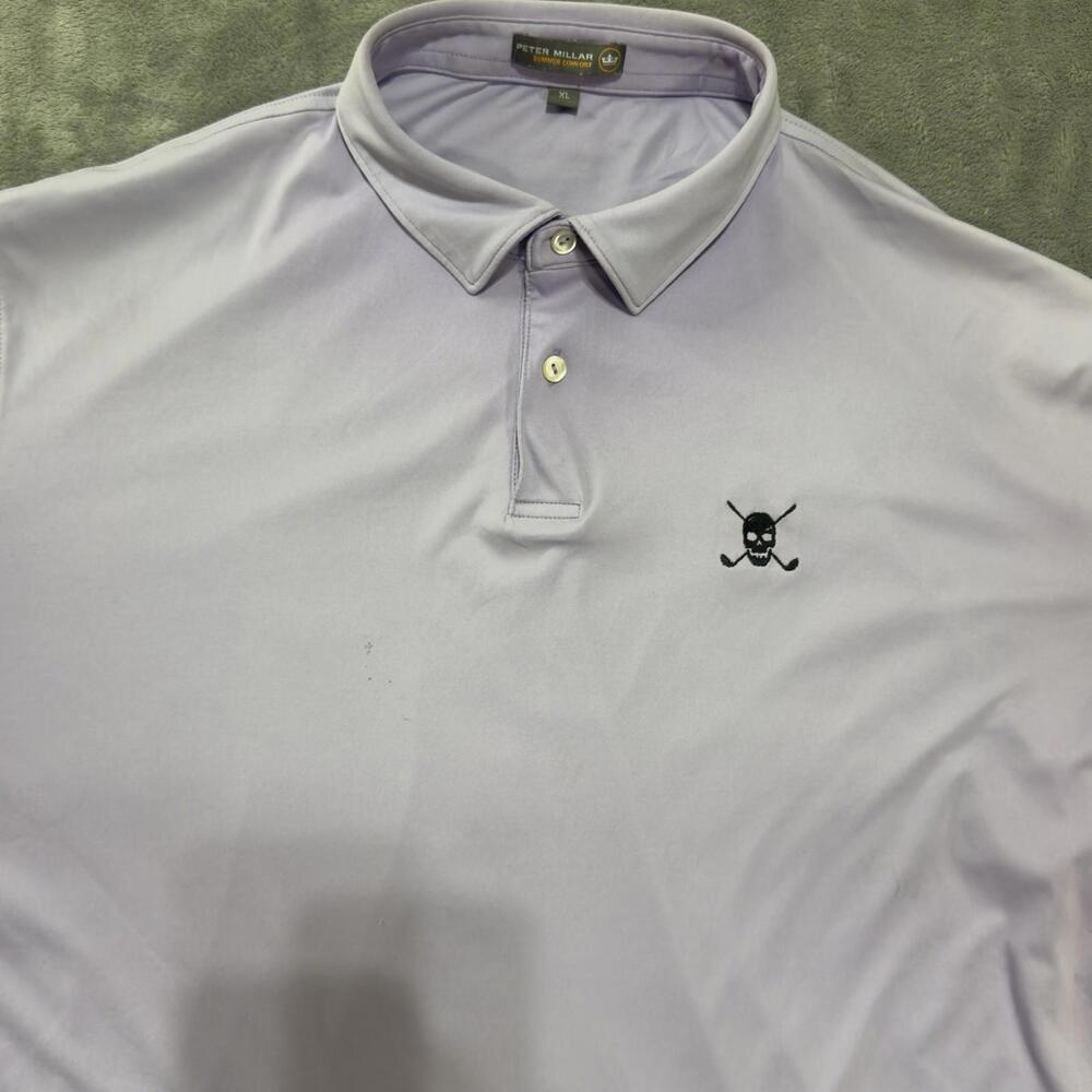 Peter Millar Polo‎ Shirt XL Purple Gasparilla Summer Comfort Golf Skull Athletic